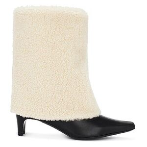 NEW Staud WALLY FOLDOVER BOOT in black leather with sheerling fur size 7.5